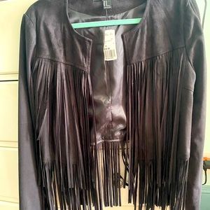 NWT Forever 21  Faux Suede Fringe open Blazer/Jacket size medium.